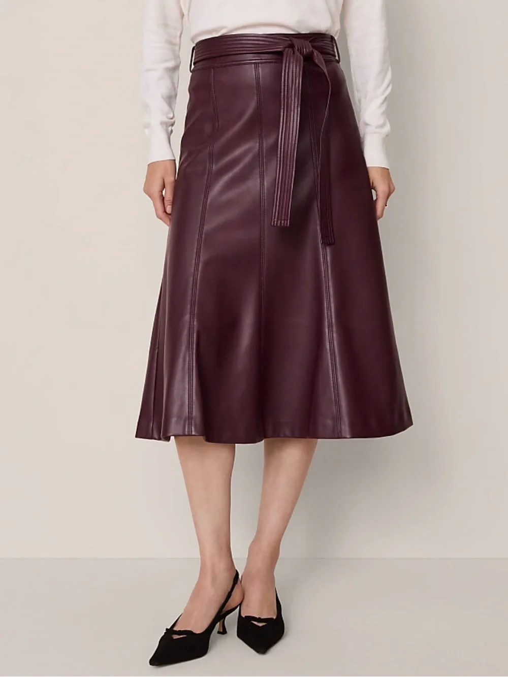 Ann Taylor Faux Leather Midi Skirt in Poised Plum, Size 4